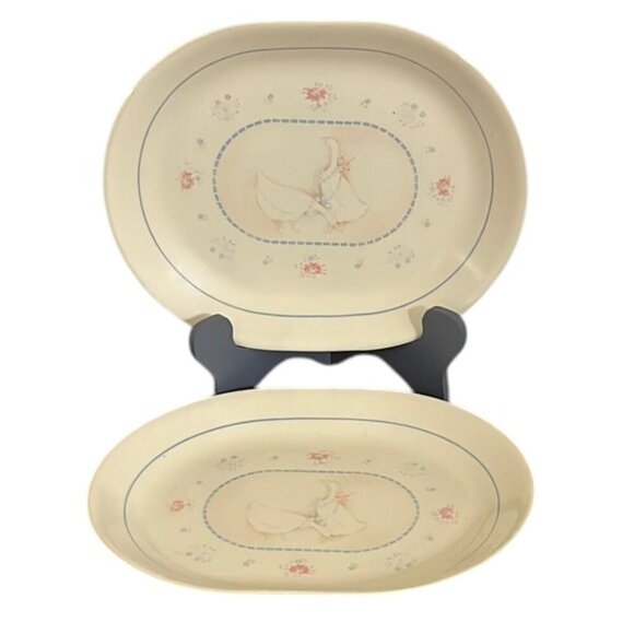Vintage Corelle Country Promenade 12" Beige Oval Serving Platters Set of 2 - Picture 1 of 4